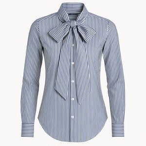 Ralph Lauren Sport Blue White Stripe Tie Front Blouse Button Down Top Sz 4